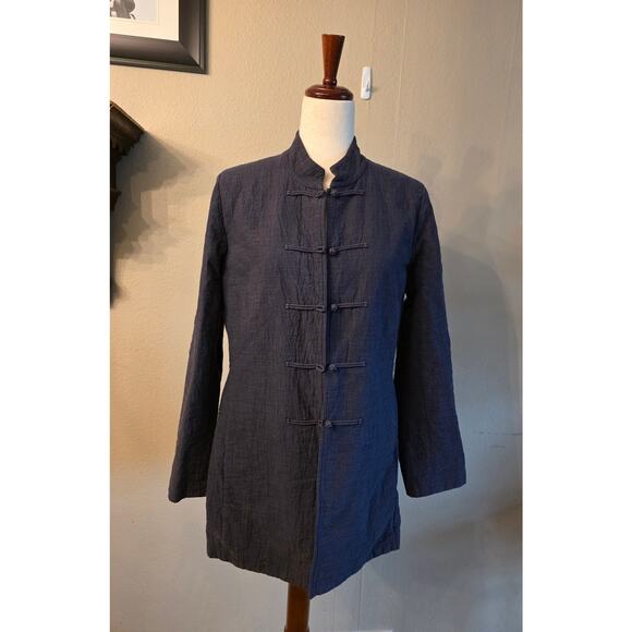 Eileen Fisher Women's Navy Asian Inspired Jacket SZ Medium Designer Minimalist - Picture 1 of 7
